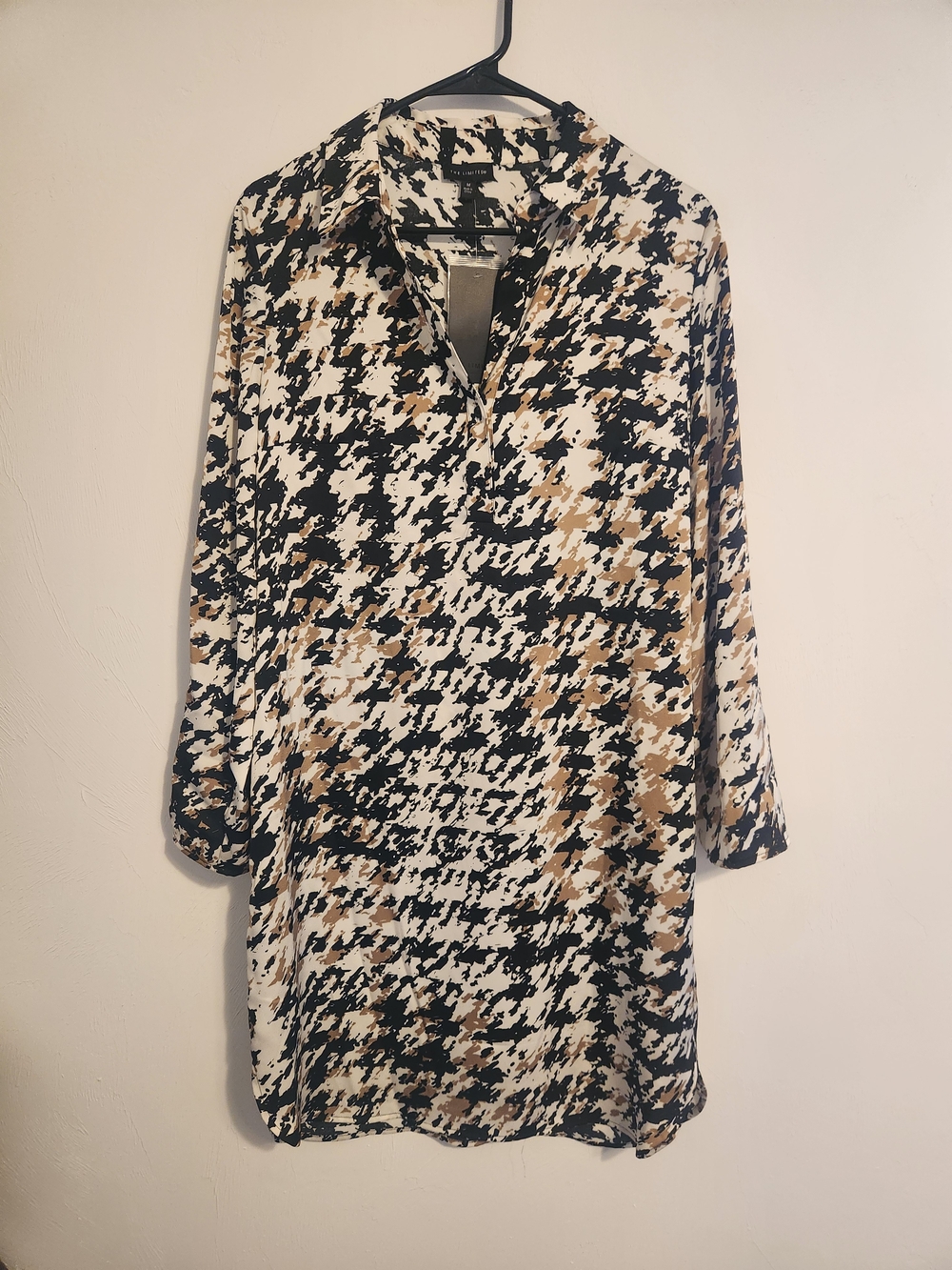 The Limited Houndstooth Long Sleeve Tunic in Black, White & Tan